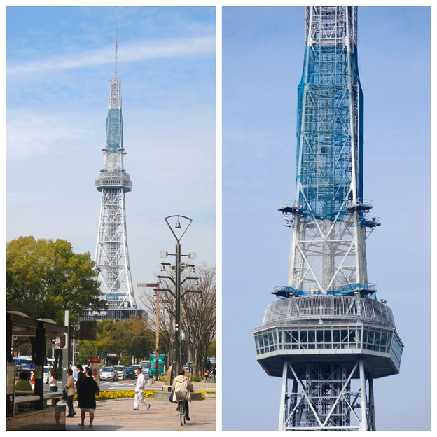 ネットで上の方が覆われた、名古屋テレビ塔