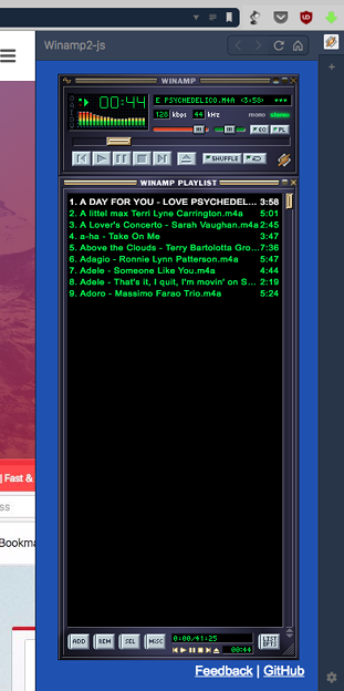 Vivaldi WEBパネルに「Winamp2-js」- 12:パネル上部に位置を変更、イコライザーを非表示