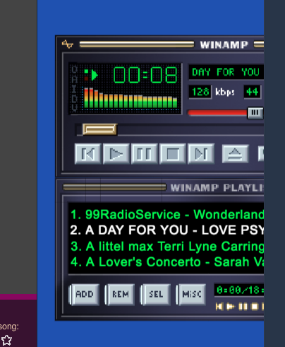 Vivaldi WEBパネルに「Winamp2-js」- 14:拡大、イコライザー非表示
