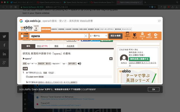 Opera 52:新しく搭載された「インスタント検索」機能 - 13(Weblio)