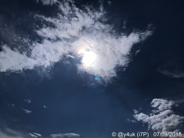 久しぶり青空太陽雲、少し彩雲(幸せ)！しかし蒸し暑い…西日本梅雨明け、暑さ熱中症注意…124人死亡・台湾再び2000万寄付・赤十字開始・両陛下お見舞い気持ち伝える～毎日心配だ無関心じゃない自分らしく！