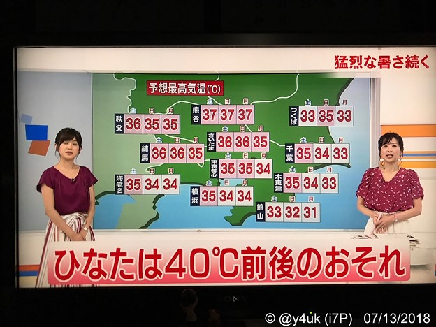 18:56「ひなたは40℃前後のおそれ」“猛烈な暑さ続く”合原明子キャスター＆関口奈美気象予報士いつもの笑顔コントどころではない危険を伝える首都圏ネットワーク…まだ7月14日なのに年に一度あるか連日…