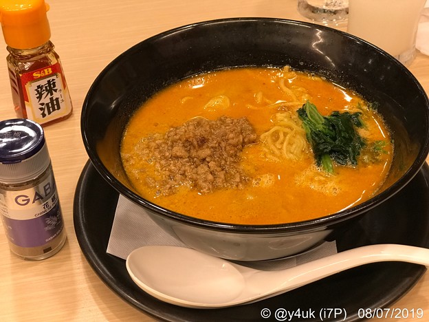 Photos: 19:24_8.7旅の終わり夜の外食“ピリ辛肉味噌担担麺”ガスト1人落ち着くゆっくり～猛暑に辛くて熱くても冷えた店内で美味…感涙(望遠側57mm:iPhone7Plus)モヤさまひとみんお誕生日おめ♪