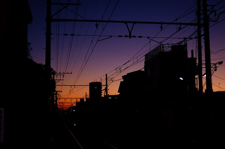 踏切の夕焼け