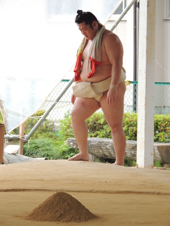 土俵を掃いたあとの土盛り。