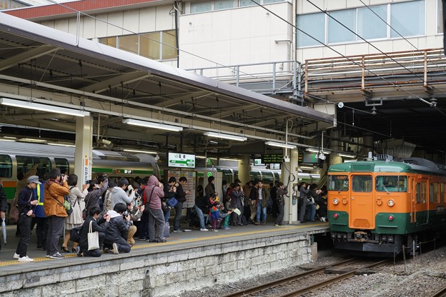 定期運行を終えた高崎115系を見送る人々@高崎駅