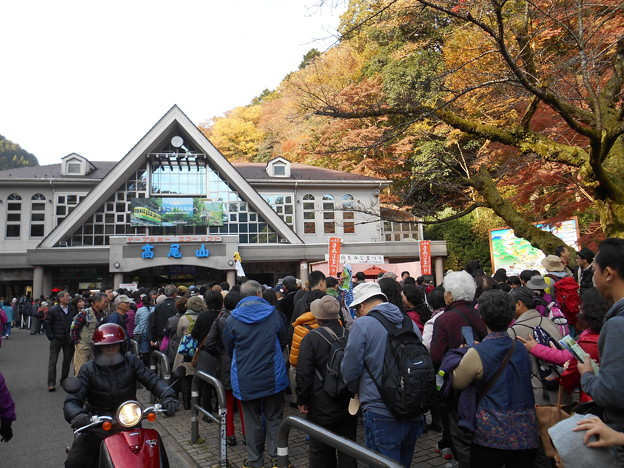高尾山ケーブルカー乗り場１時間待ち2015.11.21