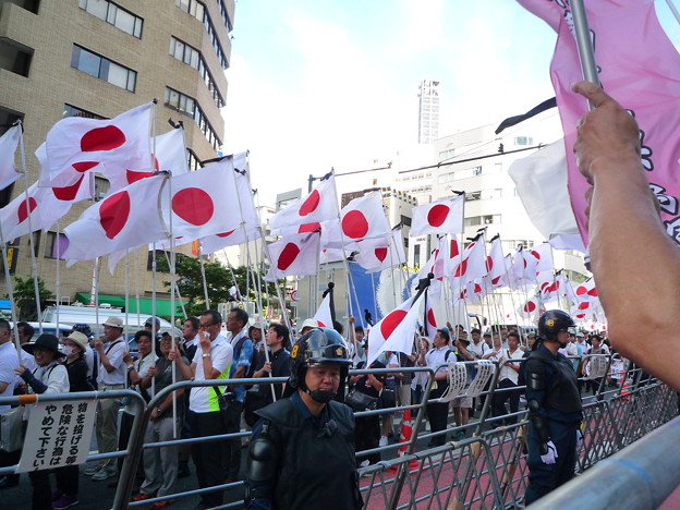 がんばれ日本！全国行動委員会の行進。赤の反転連から日本を護るために集まった一般の日本国民です